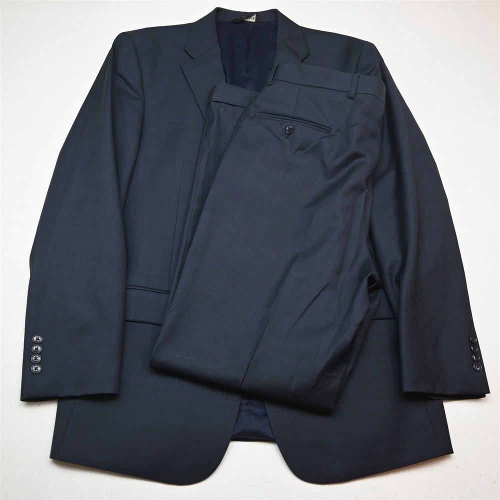 Jos A Bank 42L 36x34 Blue 100% Wool Sharkskin Traveler Mens Suit 2 Piece